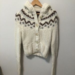Girls ABERCROMBIE M Nordic fair isle sweater knit hooded cardigan thick warm GUC